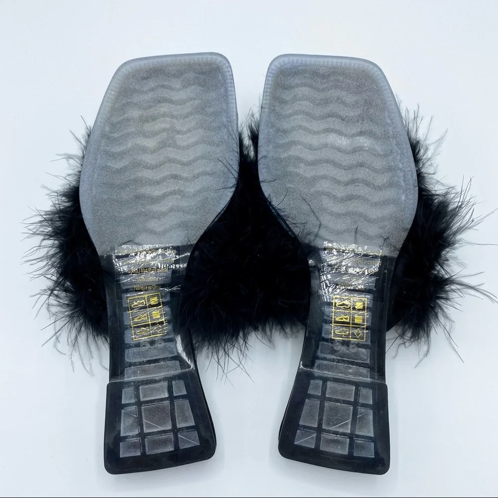 Jeffrey Campbell Black Acelynn Faux Fur Slide Sandal Size 5.5